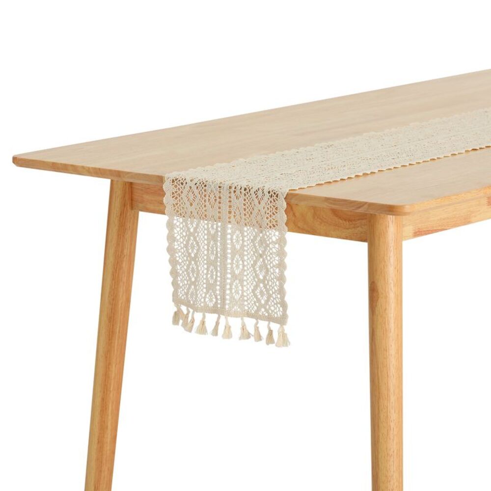 1 Pack Lace Table Runner with Tassels 9x71 Inch Beige